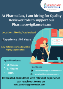HIRING FOR QUALITY REVIEWER ROLE AT PHARMALEX