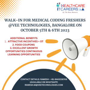 Walk-In For Medical Coding Freshers @Vee Technologies, Bangalore on October 5th & 6th 2023